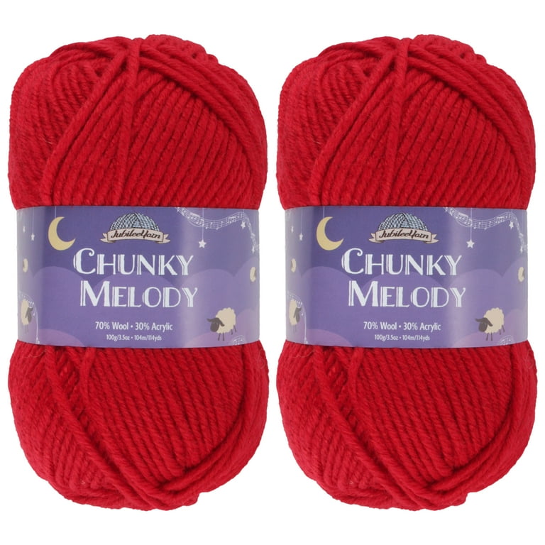 Chunky Melody Medium Weight Yarn - Ruby Red - 70% Wool 30% Acrylic Blend -  100g/skein - 2 Skeins