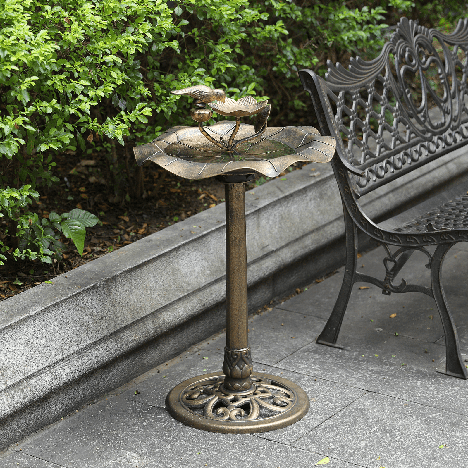 MoNiBloom 28" Outdoor Pedestal Bird Bath, for Garden Patio Backyard Decor, Bronze