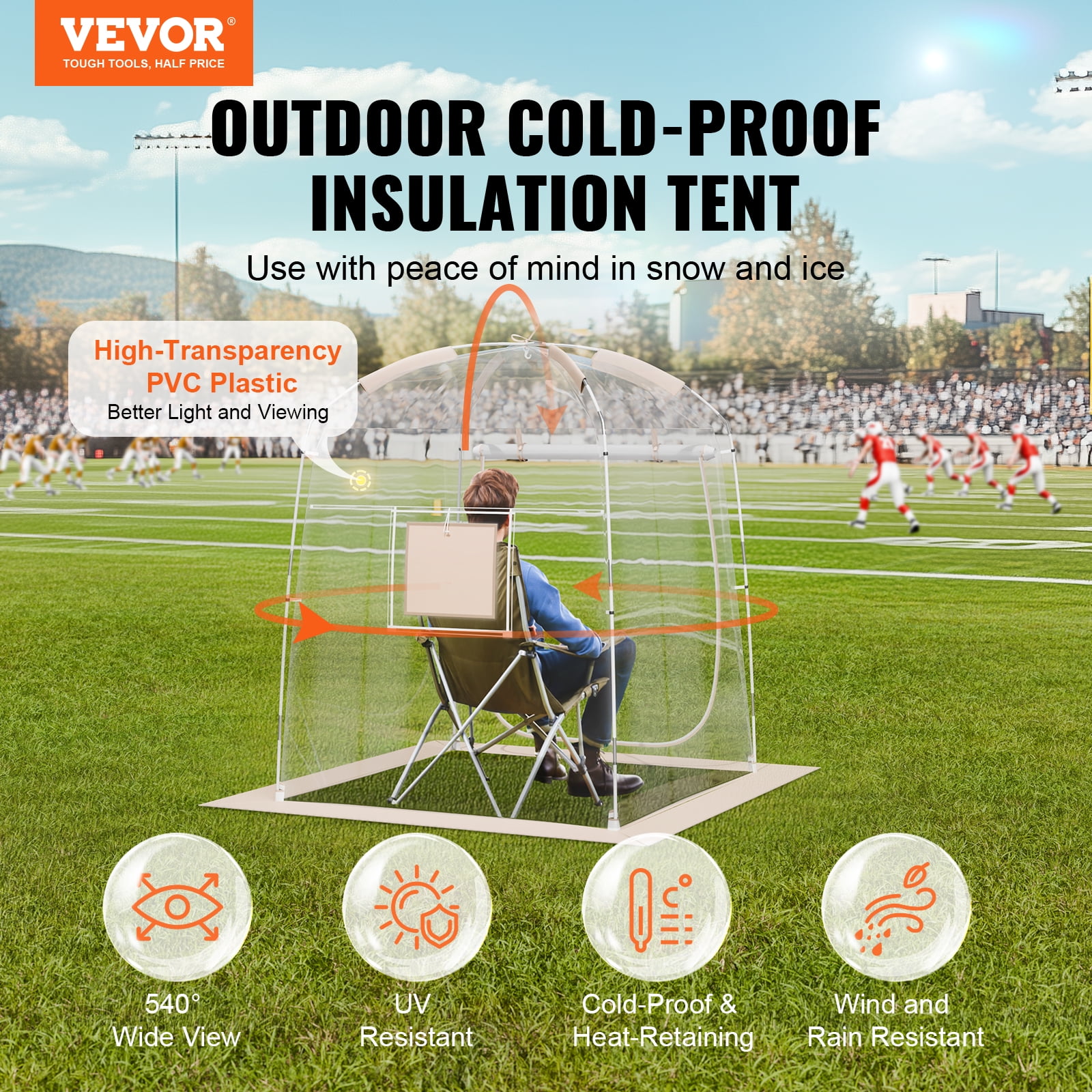 VEVOR Sports Tent, 1 Person, Instant Tent Shelter Weatherproof Pod, Outdoor Bubble Clear View Tent, Climate Canopy Shelter for Soccer, Football, Softball & Other Sporting Events, Parades, and Fishing