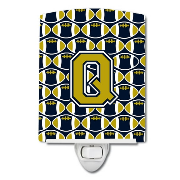 Letter Q Football Blue and Gold Ceramic Night Light