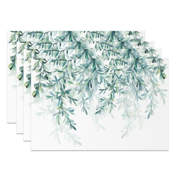 SUNOLIFE Green Leaves Placemats Set of 4,Summer Plants Linen Fabric Table Mats for Dining Table Decorations 12x18 inch