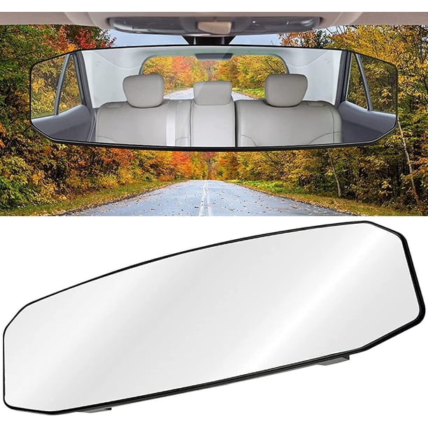Espejo retrovisor de 12 x 3,6 pulgadas, el espejo retrovisor panorámico gran angular más grande del mercado, espejo retrovisor convexo con clip interior universal, alargado y ensanchado, sin punto