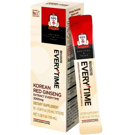 JungKwanJang Korean Red Ginseng Extract Everytime 2000mg | 10 Sticks, 0.34 fl oz (10 ml) Each