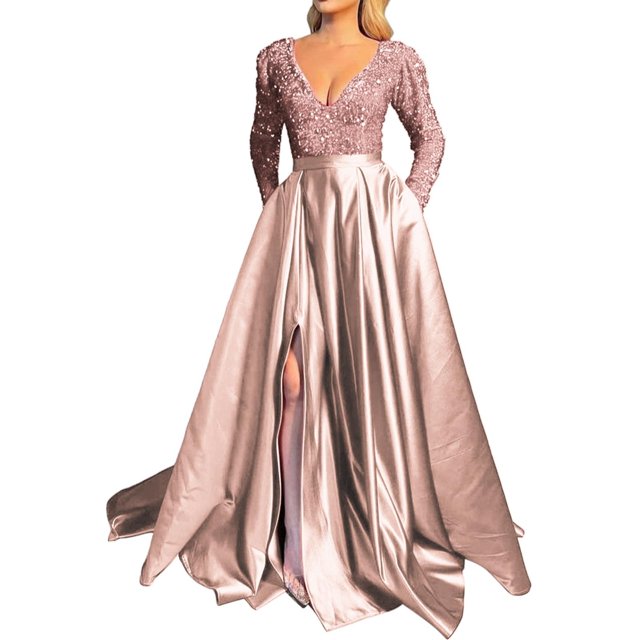 Prolriy Robes d'Invité de Mariage pour Femmes, Nouvelle Robe Longue à Paillettes pour Femmes, Robe de Soirée de Banquet, Robes de Bal 2025, Robes pour Femmes Rose G