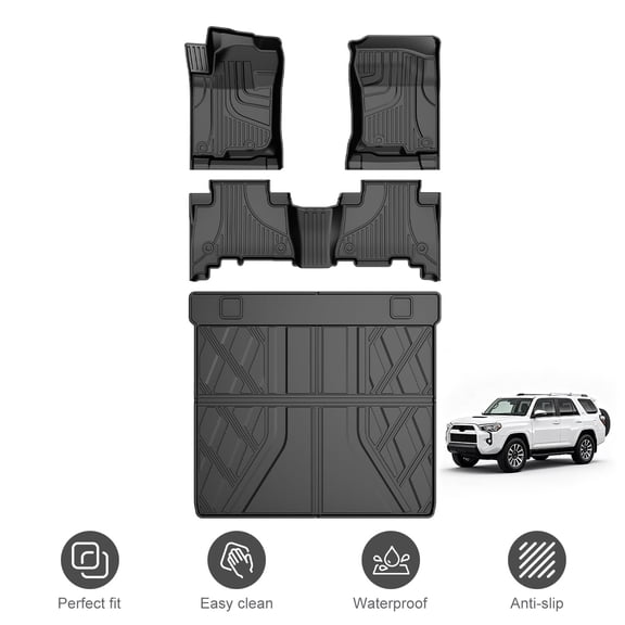 Fit for 2013-2024 Toyota 4Runner / 2014-2023 Lexus GX460 TPE All Weather 1st & 2nd RowFloor Mats & Cargo Mat Waterproof Anti-Skid Car Accessories Full Set