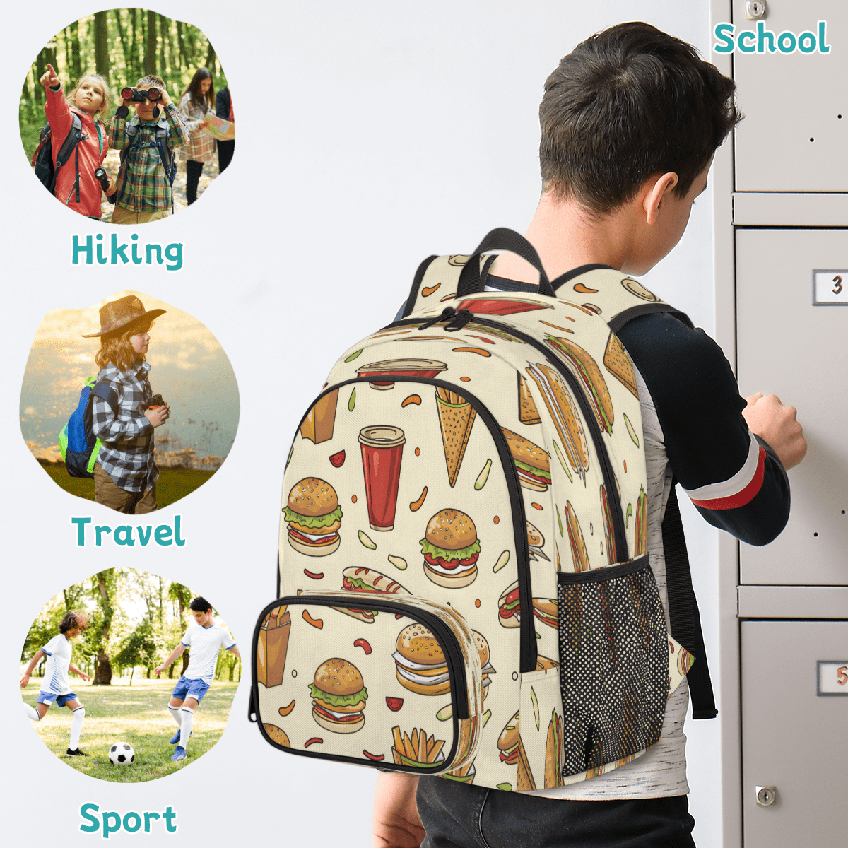 Herdesigns Fast Food Hamburger Laptop Backpack for Women Men, 18.3 Inch Large Computer Backpacks Fashion Teacher Nurse Bag Casual Daypack for Work Travel