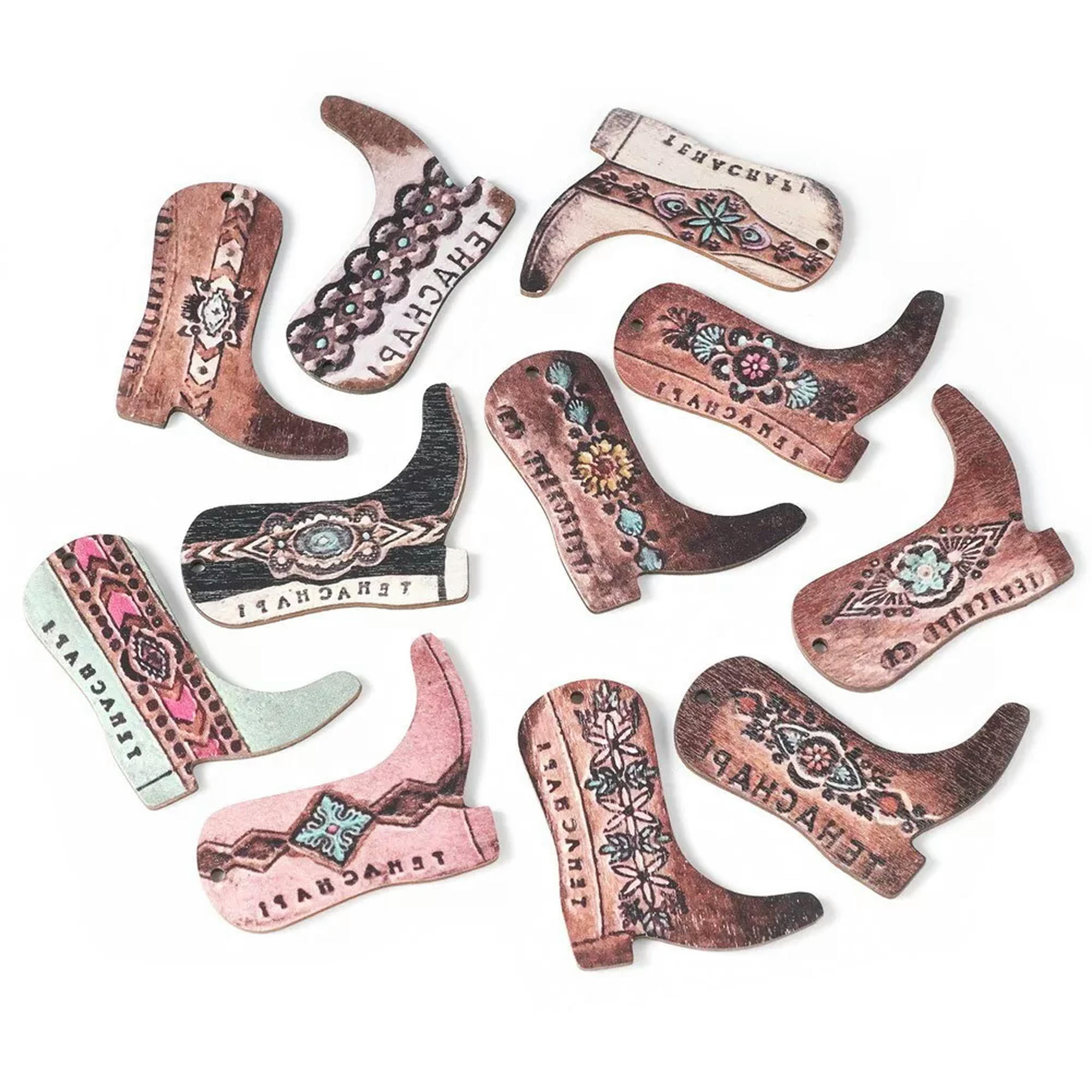 EOEMY 1Box Diy West Cowboy Boot Wood Dangle Earrings Jewelry Finding Making Kit 8~49mm