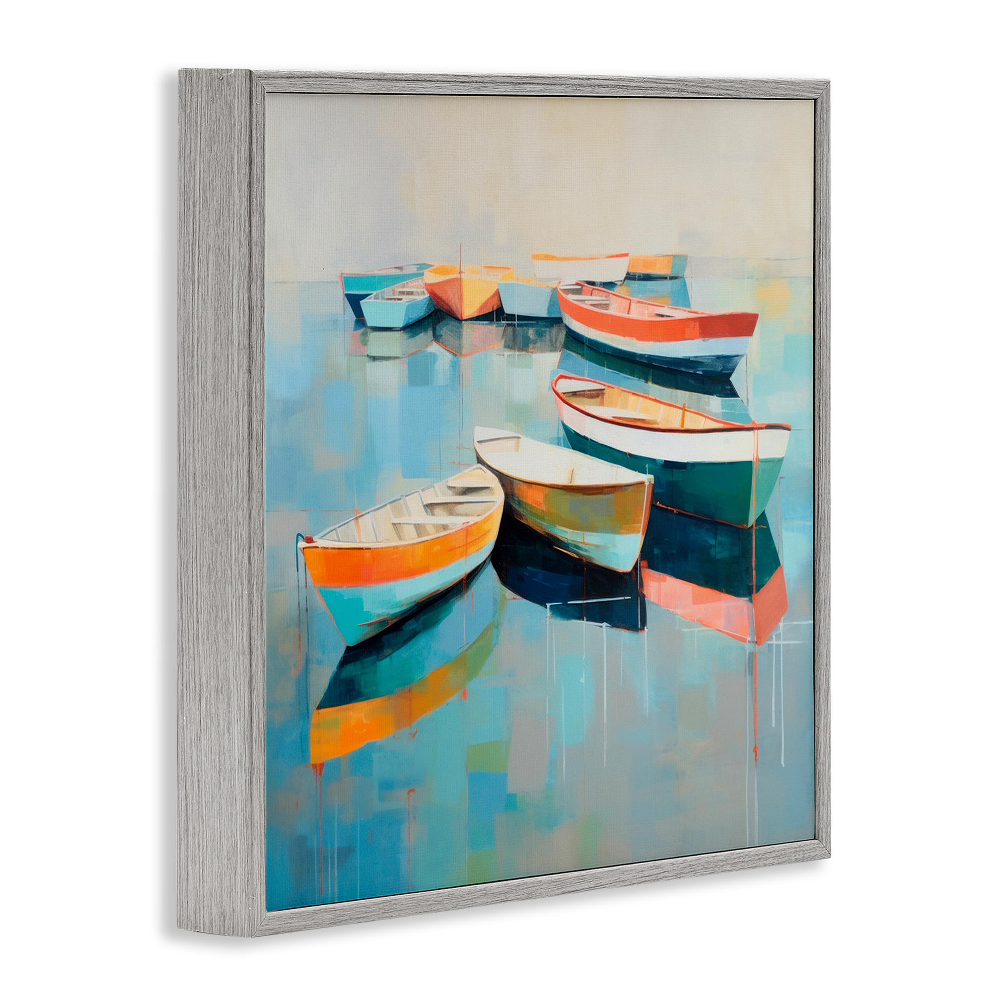 Stupell Industries Boats on Shoreline Transportation Painting Gray Framed Art Print Wall Art, 24 x 24
