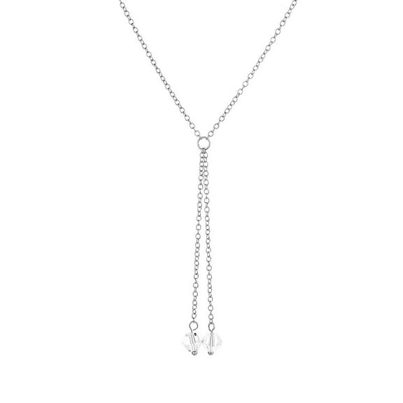 14K White Gold Plated Double Strand Lariat Pendant Necklace with Crystals