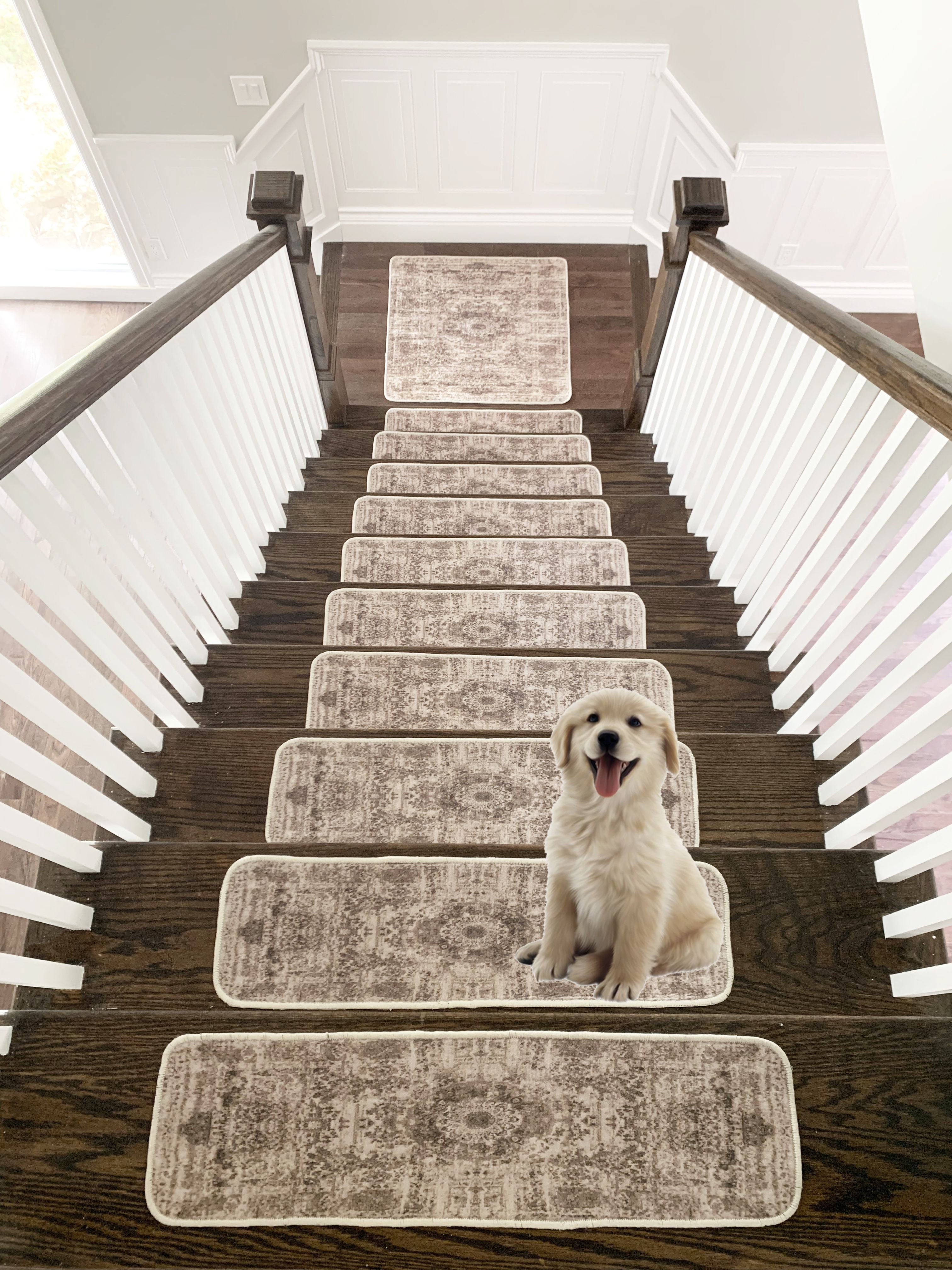 Non-Slip Pet-friendly Caesar Polyester Brown Serged Border Stair Treads 9” x 29” 