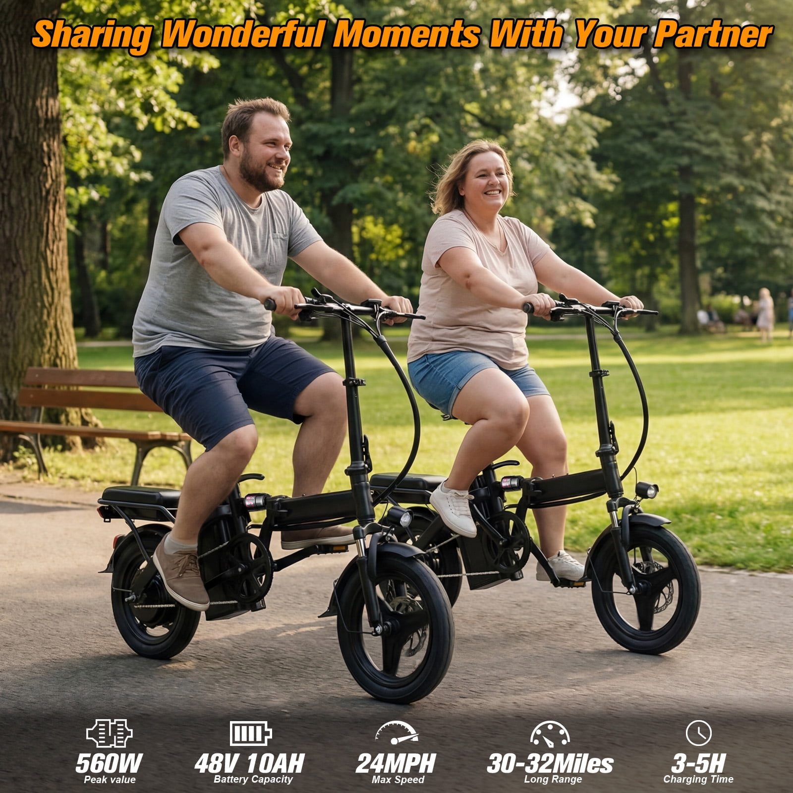 14''Foldable Adult Electric Bike, 48V 10ah 560W Motor, 3-Speed Gearing, Dual Spring Shock Absorbers, Front And Rear Led Safety Lights, Portable Design, With Basket/Phone Holder/Lock