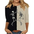 thumbnail image 3 of VKOYWKM Halloween Shirts for Women 3/4 Sleeve Halloween Skeleton Print T Shirts Party Top Fall Crew Neck Three Quarter Length Blouse Tunic Tops, 3 of 6