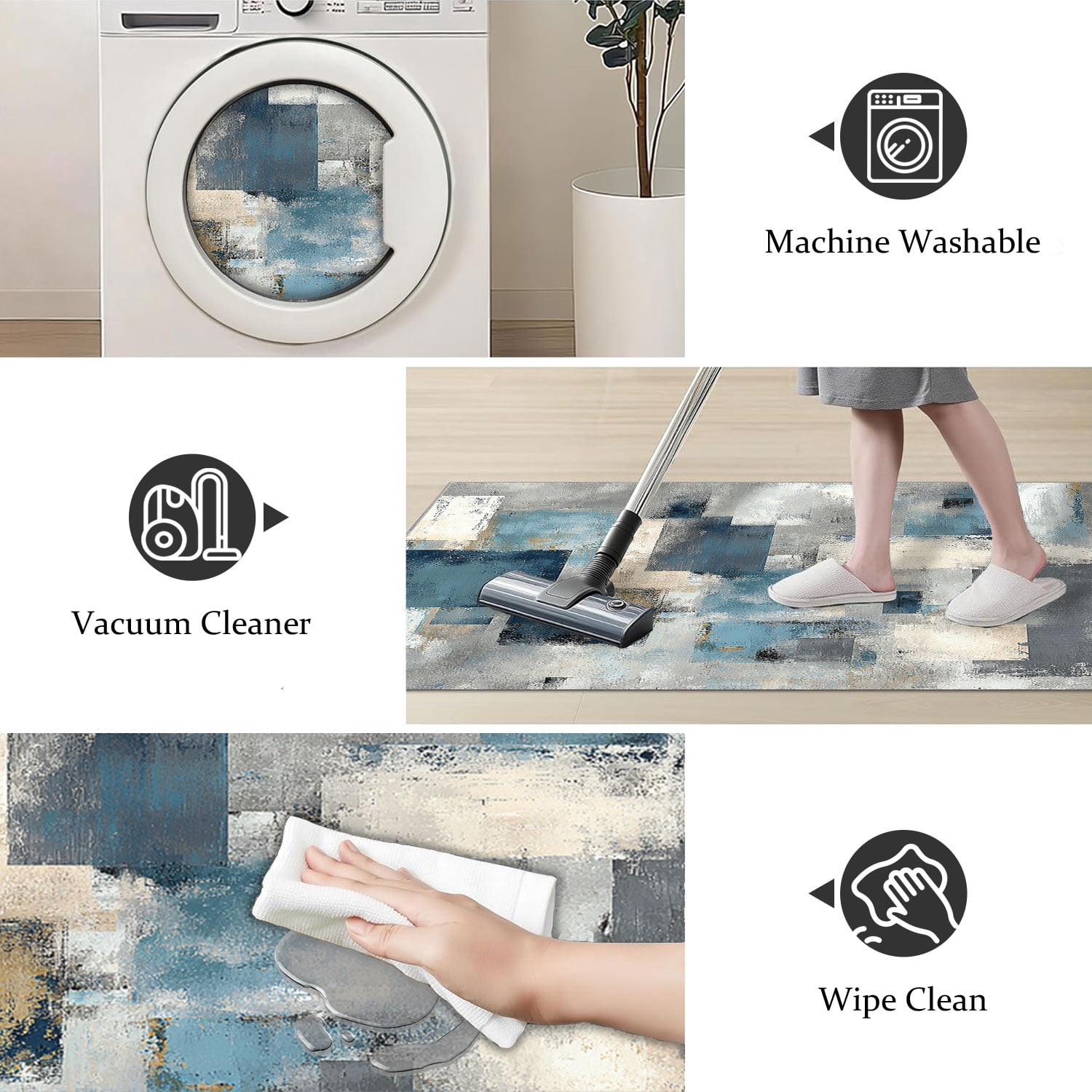 3 Piece Kitchen Rug Set, Non-Slip And Washable, Abstract Pattern Kitchen Hallway Rug, Soft And Comfortable, Suitable For Sinks, Floors, Entrances, Hallways and Bathrooms