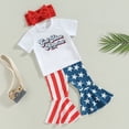 thumbnail image 3 of Douhoow Independence Day Outfits Toddler Girl Short Sleeve T Shirts Stars Stripes Flare Pants 0-4Y, 3 of 8