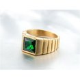 thumbnail image 2 of HIJONES Men's Green Stone Ring Stainless Steel Square Crystal Gemstone Simple Vintage Statement Rings Gold Size 10, 2 of 5