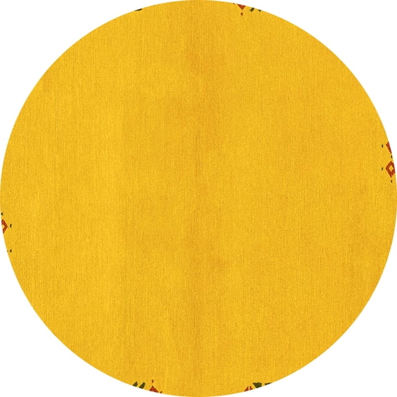 Ahgly Company Indoor Round Abstract Yellow Modern Area Rugs, 3' Round