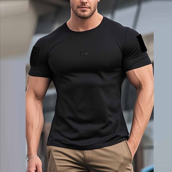 Fnnxeal Mens T-Shirts Solid Summer Short Sleeve Crew Neck Casual Black Shirts for Men Size S