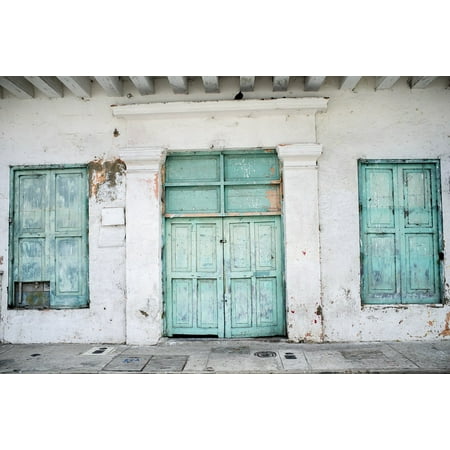 LAMINATED POSTER Entrance Doors Painted Wooden Turquoise Old Front Poster Print 11 x