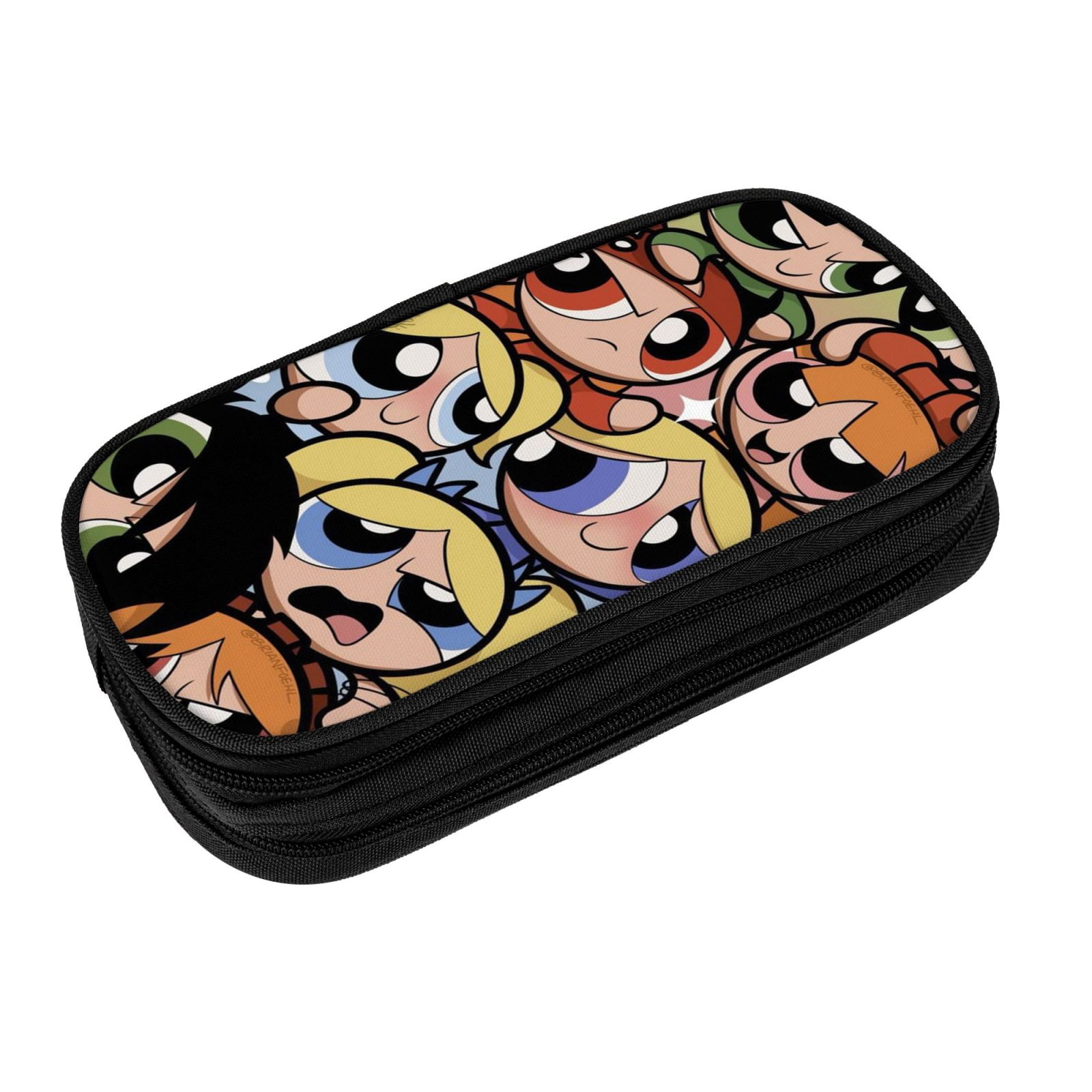 The Powerpuff Gi-rls Pencil Case Large Capacity Pencil Pouch Pen Bag Office Stationery Organizer Travel Makeup Bag Black