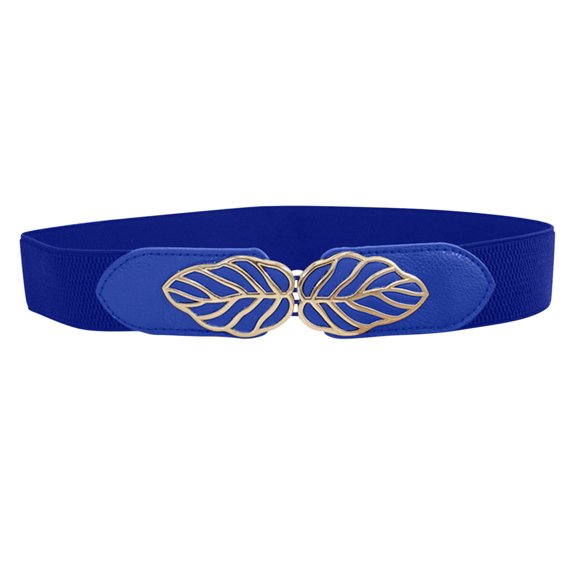 CBGELRT Stretch Belts for Women Vintage Fashion Leaves Buckle Plus Size Wide Elastic Waist Belts for Dress Jeans Sweater Coats, Blue