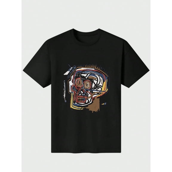 Jayne Michelle Basquiat Crewneck Short Sleeve T-Shirt Casual Digital Print 220g Pure Heavy 100% Cotton T Shirt 100% Cotton