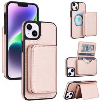 Case For iPhone 15 RFID Blocking Protective Purse Case With Magsafe Kickstand 2 In 1 Detachabl Flip Horizontal multi-slot card holder Shockproof Protective Leather Cover,Rose gold,For iPhone 15