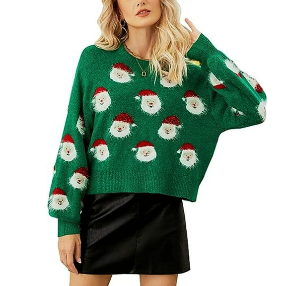 Womens Ugly Christmas Sweater, Funny Santa Funny Xmas Holiday Party Knitted Pullover, winter, S, M, L, XL-S