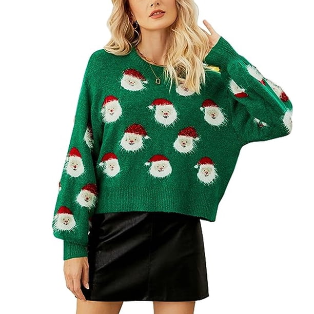 Suéter navideño feo para mujer, divertido jersey de punto con diseño de Papá Noel para fiestas navideñas, invierno, tallas S, M, L, XL