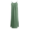 thumbnail image 7 of Maqroz Backless Cami Dresses for Women Plus Size Casual Sleeveless Spaghetti Strap House Dress Long Sundress with Back Tie Summer Lounge Dress Beach Vacation Clothes Green S, 7 of 7