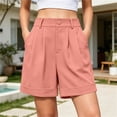 thumbnail image 2 of Fsgntruao Women's Fashion Solid Color Elastic Waist Pocket Button Zipper Shorts Pants, 2 of 7