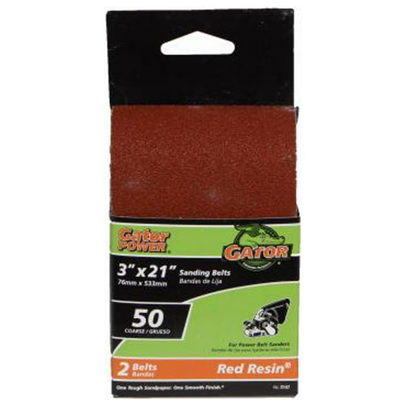 Gator 3147 Sanding Belts, Aluminum Oxide, 50-Grit, 3 x 21 In., 2-Pk. - Quantity 5