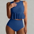 thumbnail image 6 of nerohusy Women Two Piece Swimsuit Tankini Ruffle Tank Top Bathing Suits Full Coverage Swim Suits with High Waisted Bottoms,Blue,L, 6 of 7