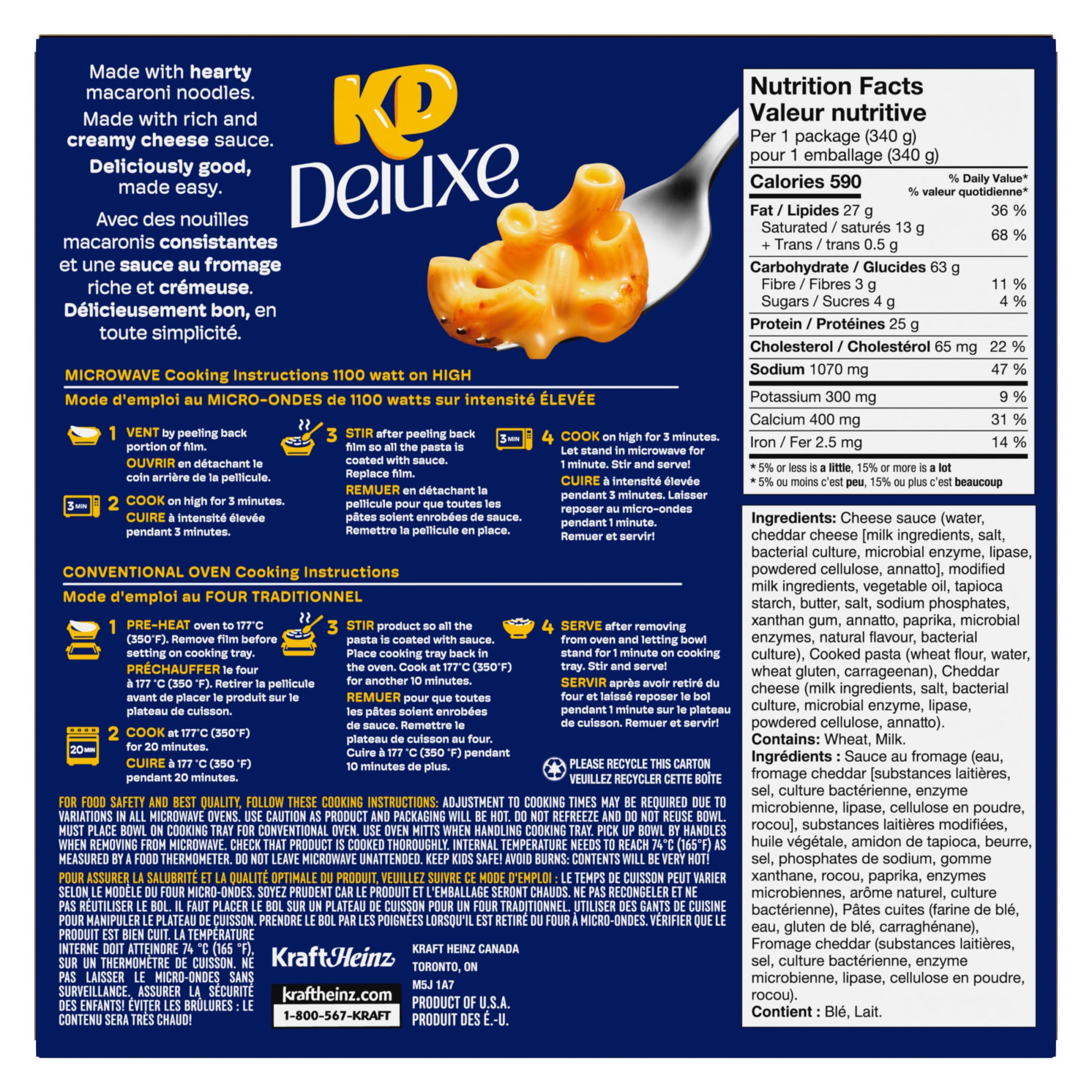 KD Deluxe Creamy Cheddar Macaroni and Cheese Frozen Dinner, 340g Box, 340g