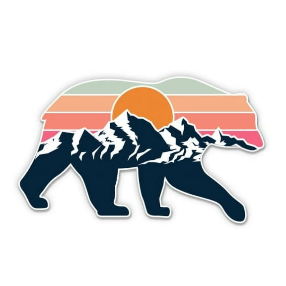 Stay Wild Bear Mountains Sunset Adventure - 3" Vinyl Sticker - For Car Laptop Water Bottle Phone - Waterproof Decal