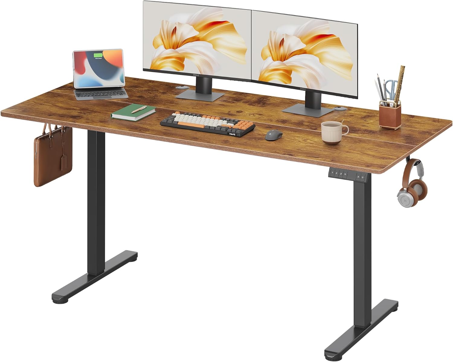 GALAXHERO 63 x 28" Electric Standing Desk, 3 Adjustable Height Stand up Desk for Home Office, Ergonomic Sit to Stand Desk with LED Touchscreen, 3 Memory Preset Computer Desk, Rustic Brown