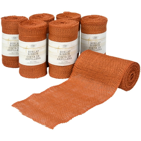 Love, Laugh, Craft Jute Burlap Roll, Finished Edges, 6"W x 5-Yards, 7-Pk, Precut, Orange