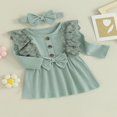 thumbnail image 3 of OUSITAID Robe d'Automne pour Bébé Fille Manches Longues Côtelées Robe Princesse Ligne A avec Bandeau, 3 of 8