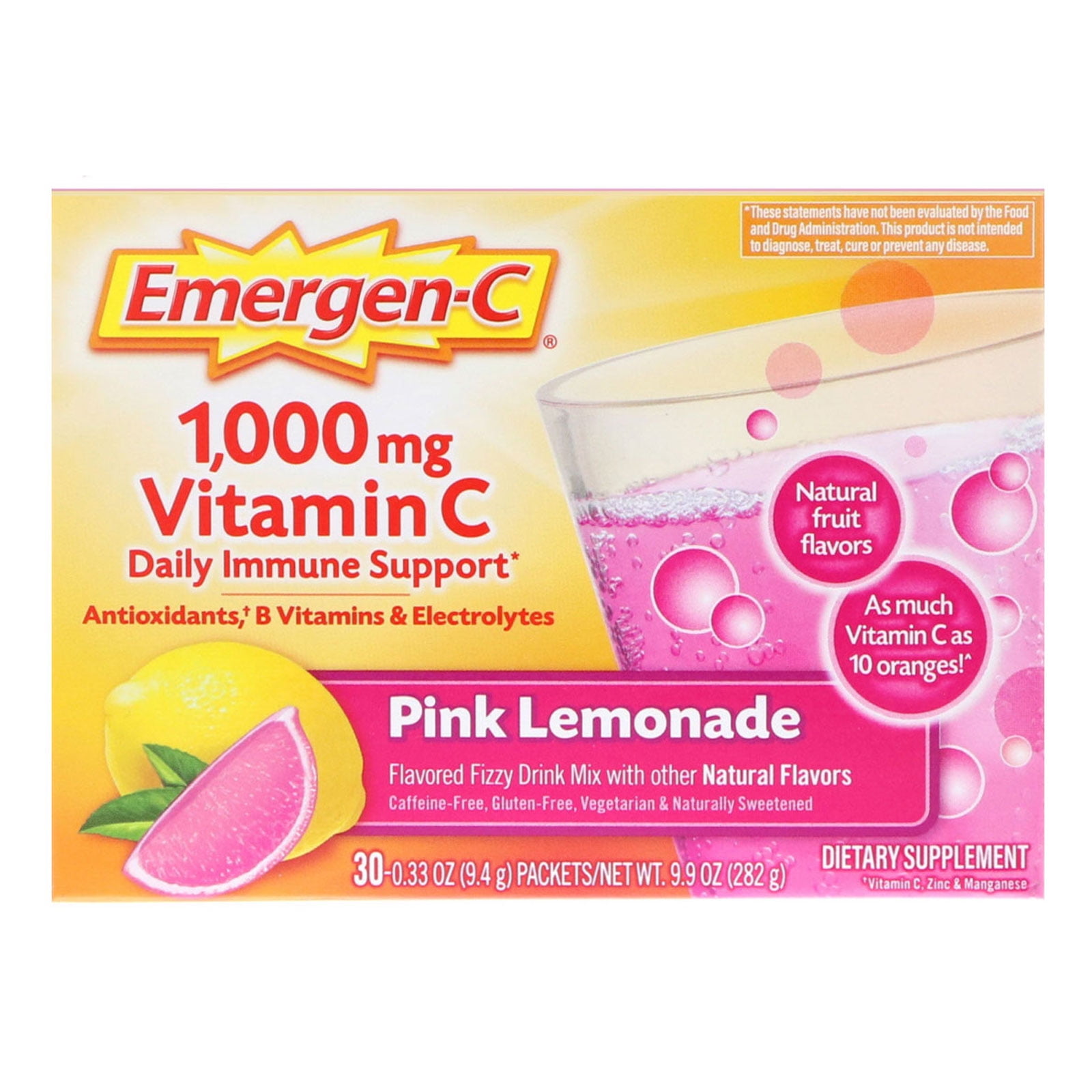 1,000 mg Vitamin C Daily Immune Support, Pink Lemonade, 30 Packets, 0.33 oz (9.4 g) Each