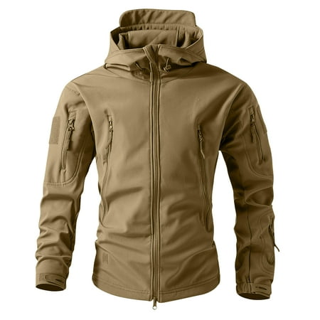 Domzest Mens Winter Jacket Lightweight Hunting Camo Jacket Classic Fit Outdoor Water Resistant Raincoats Fashion Hooded Coats Brown XL