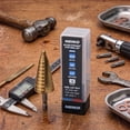 thumbnail image 4 of NEIKO 10624A Step Drill Bit, 9 Steps 1/2" to 1" Straight High Speed Steel, Titanium Nitride Coated, 1/4" Quick Change Step Bits for Steel, Metal, Wood, Plastic, Unibit Cone Drill Bits, Two Flute, 4 of 8