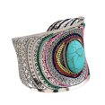 thumbnail image 2 of Brazalete étnico retro con ranuras anchas y cuentas grabadas en plata y turquesa para mujer (1 unidad, multicolor), 2 of 4