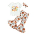 thumbnail image 2 of Musuos Kids Baby Girl Summer Outfits, Short Sleeve Letter Floral Print Tops + Flare Pants + Headband Set, 1-6 Years, 2 of 10