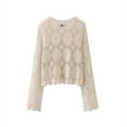 thumbnail image 5 of Women's Boho Crochet Knit Sweaters Long Sleeve Button Down Tops lace Cover Ups cardigan Beige M, 5 of 5