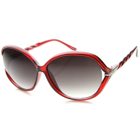 sunglassLA Female Oversize Open Temple Twist Gradient Lens Butterfly Sunglasses 62mm (Red-Silver / Lavender) - 62mm