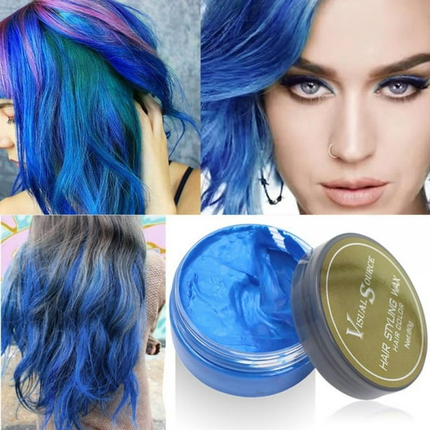 5 Colors Hair Color Wax, Instant Hair Wax, Temporary Hairstyle Cream,  Natural Hairstyle Wax for Men and Women (Blue) 