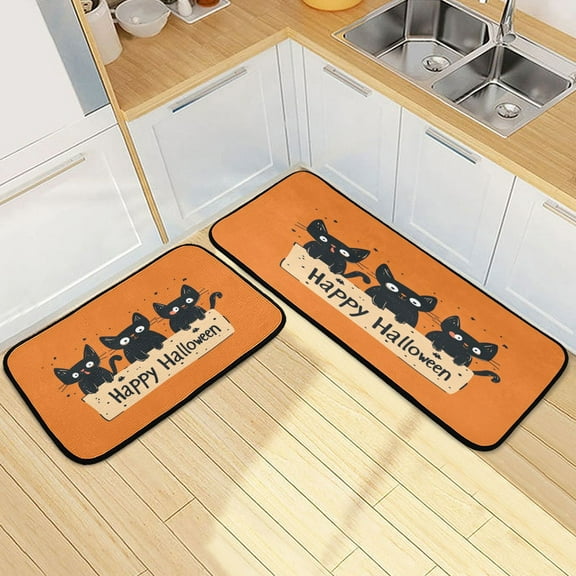 Kitchen Rugs and Mats【2 PCS】Non Skid Halloween Black Cats Creative Kitchen Mat