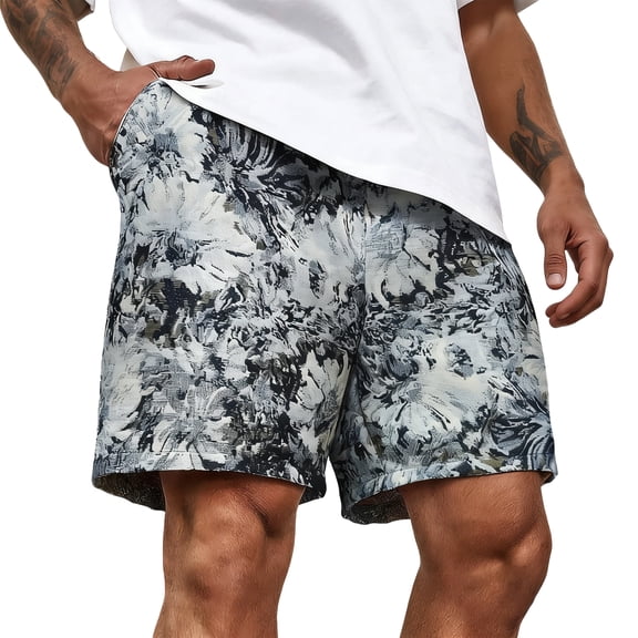 Zimjoy Men's Floral Graphic Drawstring Waist Shorts Summer Beach Vacation Shorts Casual Gym with Pockets Black L
