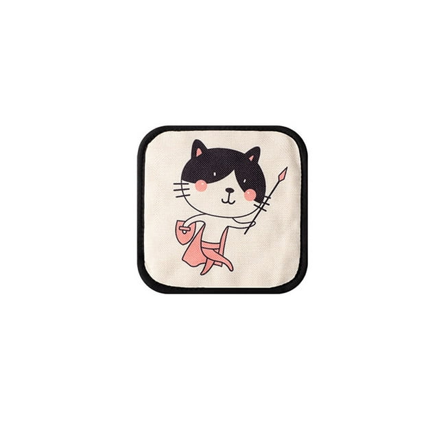 WREESH Cartoon Dining Table Mat, Heat Pad,Pot Holder, Heat-Resistant Linen Fabric, Cute Anti-Scalding Mat