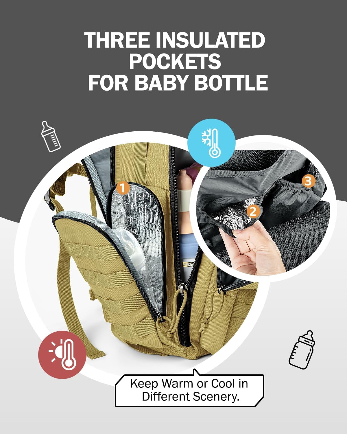 MIRACOL Diaper Bag Backpack for Dad: 40L Large Capacity Tactical Dad Bag with 16+ Organized Pockets - 900D Fabric Military-Style for Travel, Outdoor & Daycare Essentials (Tan)