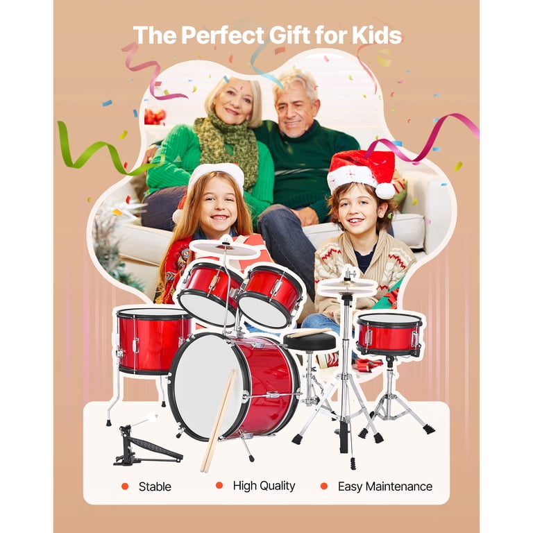 KFFKFF 5-Piece Junior Drum Kit, Red, Ages 6-13 photo 3